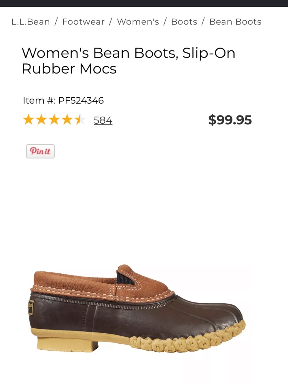 L.L. Bean Women's Slip-On Bean Boots in Dark Brown and Tan